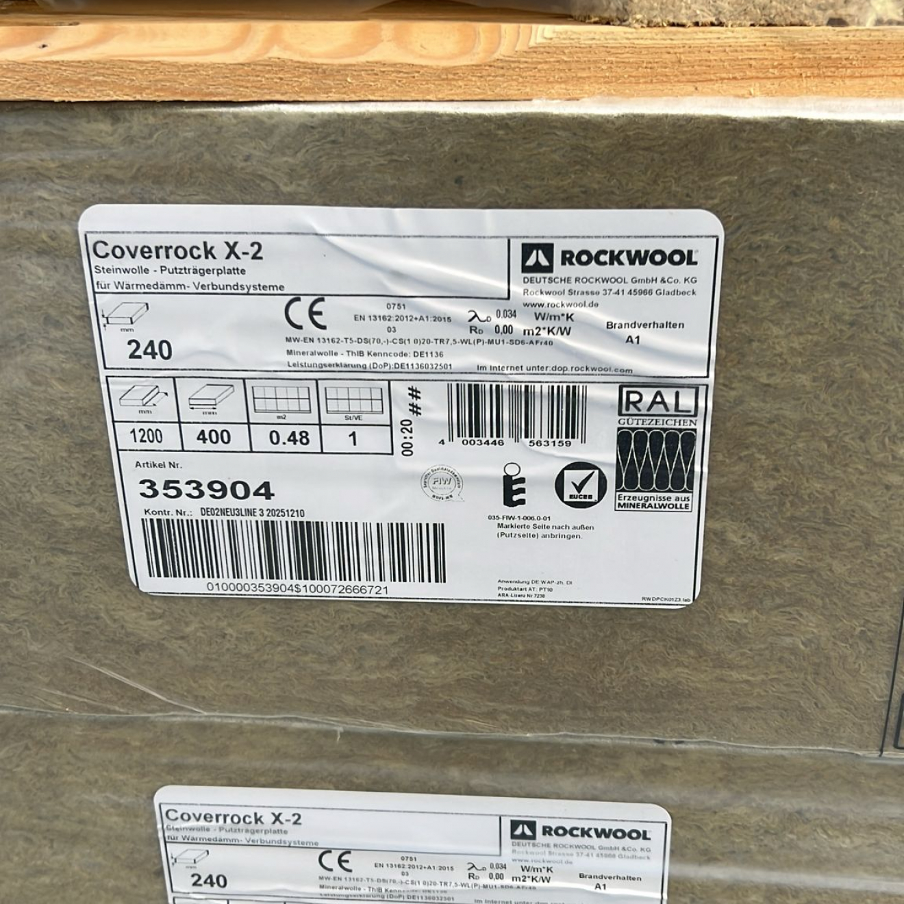 Rockwool Coverrock X2 240 mm CE Kennzeichnung